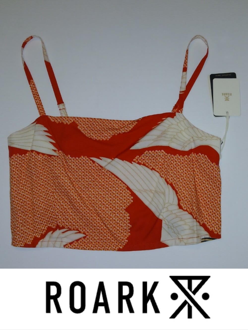 Roark Pic Cami Bright Red Vintage Crane, 70s Archival Japanese Print, Rayon